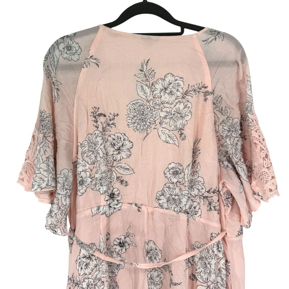 Torrid Floral Wrap Midi Dress 2X Pink Lace Flutter Sleeve Challis Lined Boho NWT - Picture 8 of 11
